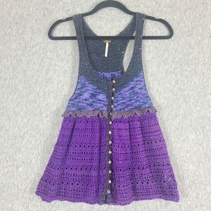 Free People Crochet Babydoll Tank Top Purple Button Up Wmn's Sm